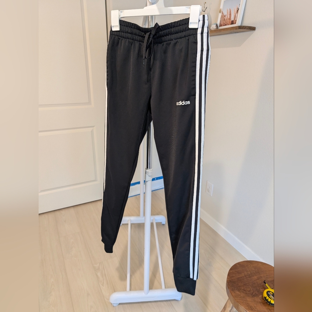 Adidas Black and White Joggers with Tapered Fit